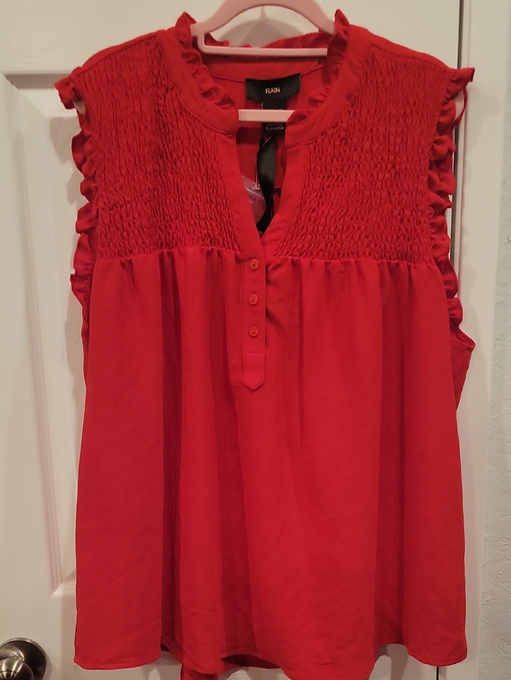 Rain Red Smocked Ruffle-Trim Camisole - Picture 1 of 5
